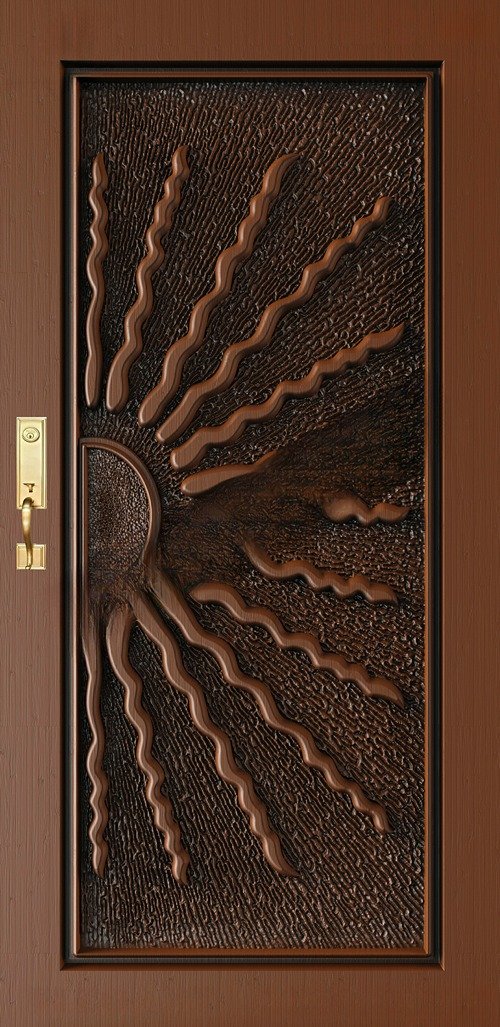 Doors - SKY-53 Artistic Sunburst Abstract Carved Wooden Door 3D Model